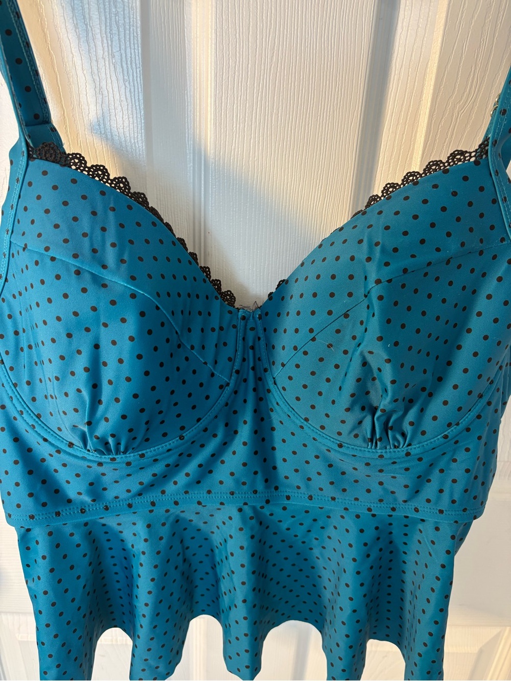 Terra & Sky Teal Polka Dot Peplum Bandeau Top - Picture 4 of 5